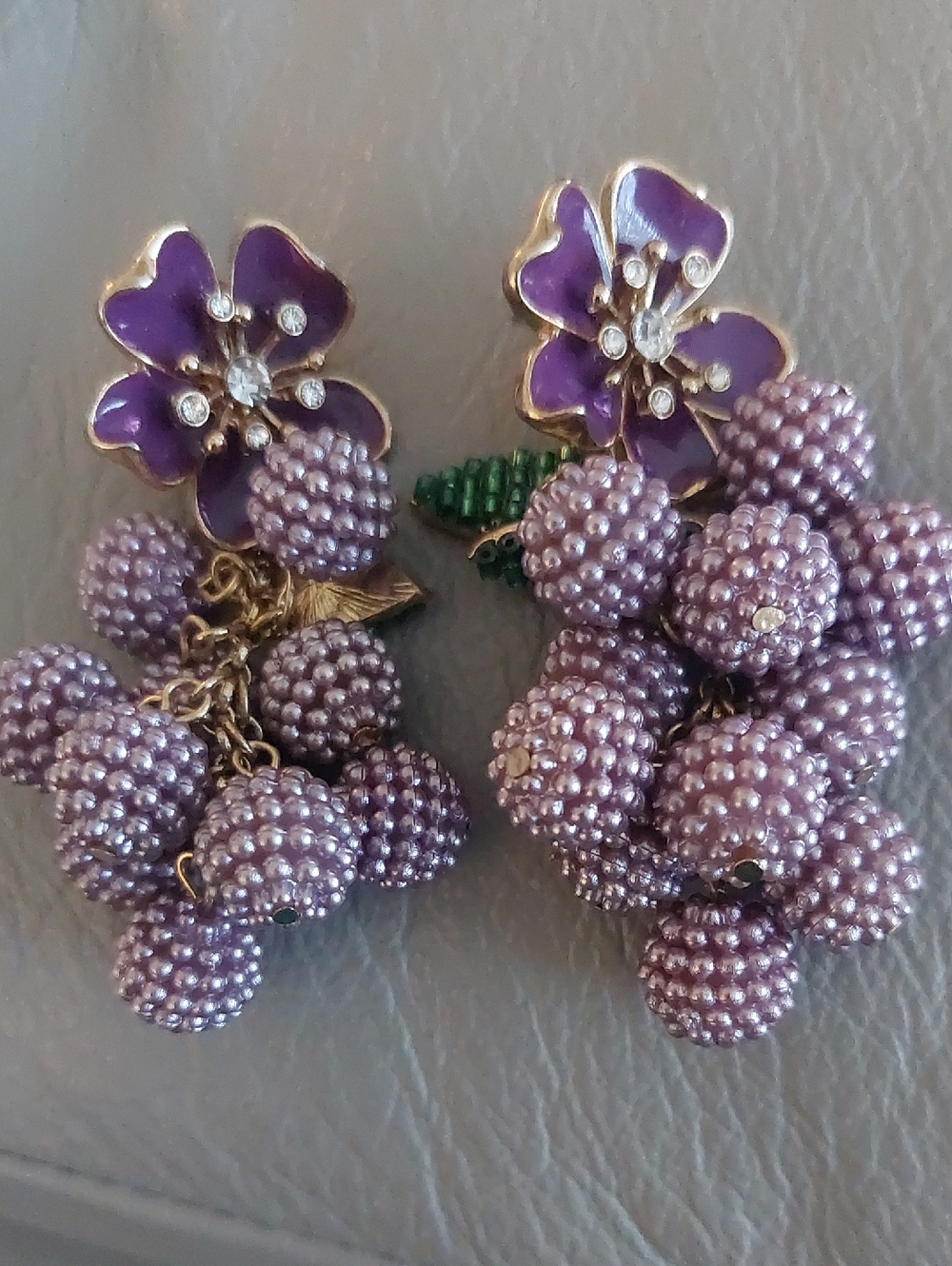 H&M Lavender Beaded Cluster Flower Drop Earrings